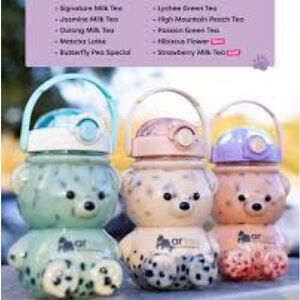 Purple Cute “Kawaii” Bear Shaped Water Bottle With Strap/ Straw 34 oz Plastic